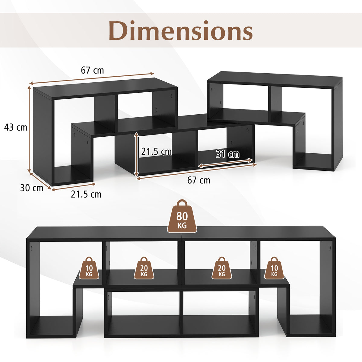 Giantex 3 Pieces Adjustable TV Console Stand