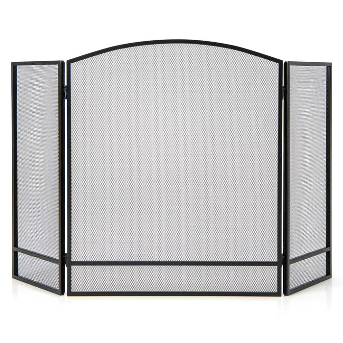 3 Panel Folding Fireplace Screen, 48.5 x 29 Inch Wrought Iron Furnace Fireguards