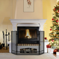 3 Panel Folding Fireplace Screen, 48.5 x 29 Inch Wrought Iron Furnace Fireguards