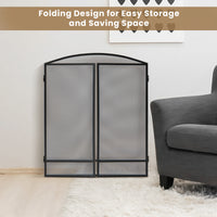 3 Panel Folding Fireplace Screen, 48.5 x 29 Inch Wrought Iron Furnace Fireguards
