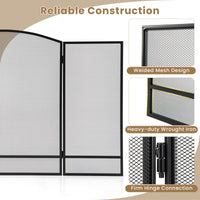 3 Panel Folding Fireplace Screen, 48.5 x 29 Inch Wrought Iron Furnace Fireguards