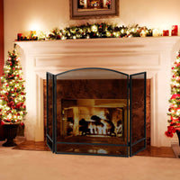 3 Panel Folding Fireplace Screen, 48.5 x 29 Inch Wrought Iron Furnace Fireguards