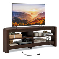 Corner TV Stand with Power Outlet for Living Room and Bedroom