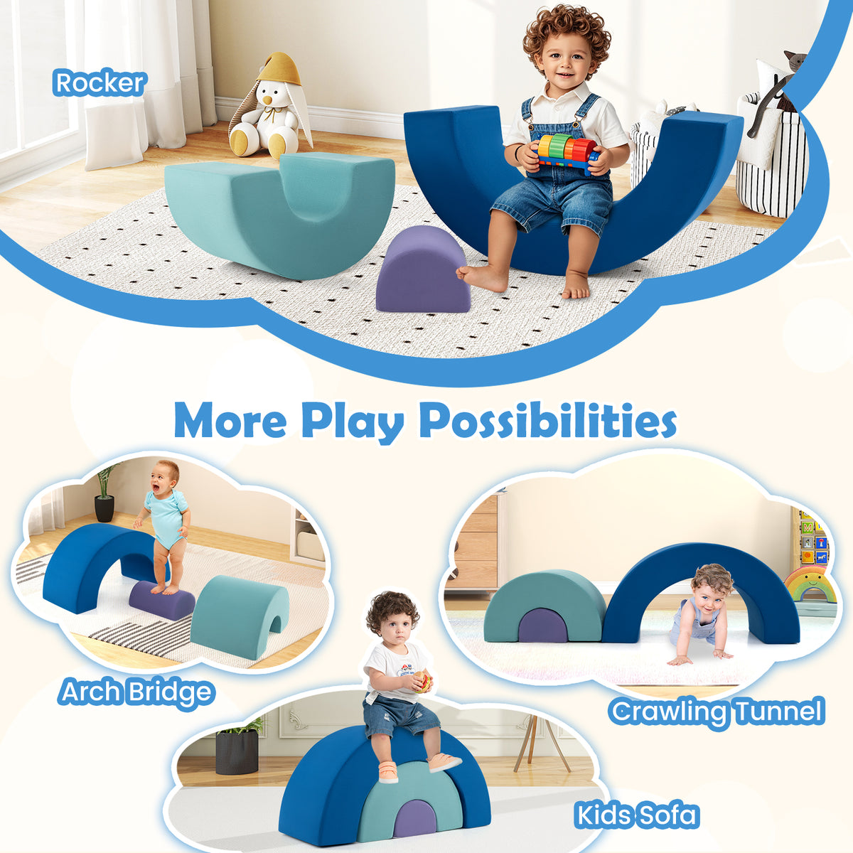 Rainbow Arc Climber Playset, Foam Climbing Blocks with Machine Washable Covers