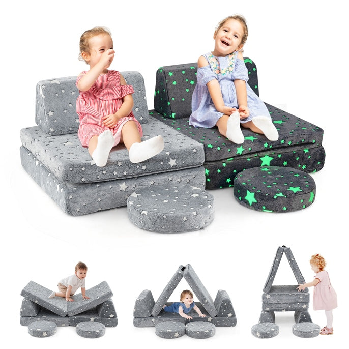 Modular Kids Play Couch Set with Machine-washable Flannel Covers