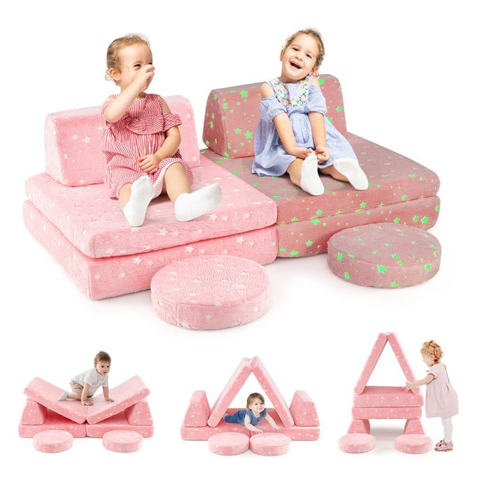 Modular Kids Play Couch Set with Machine-washable Flannel Covers