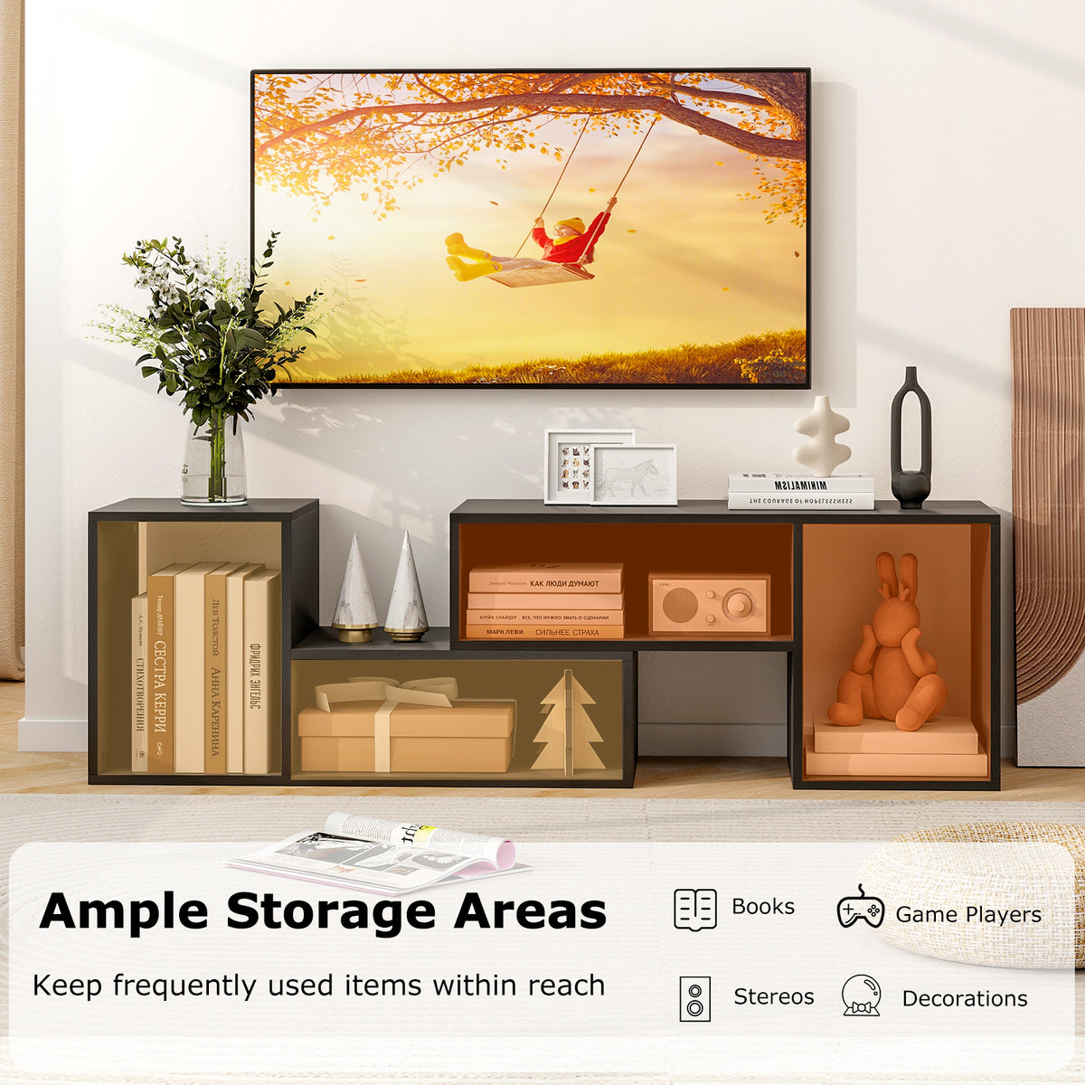 Wood TV Stands, 2 PCS TV Console Cabinets for TVs up to 55 Inches