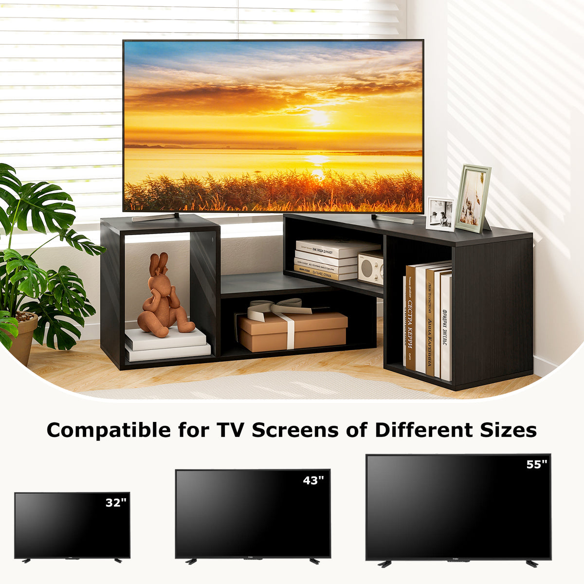Wood TV Stands, 2 PCS TV Console Cabinets for TVs up to 55 Inches