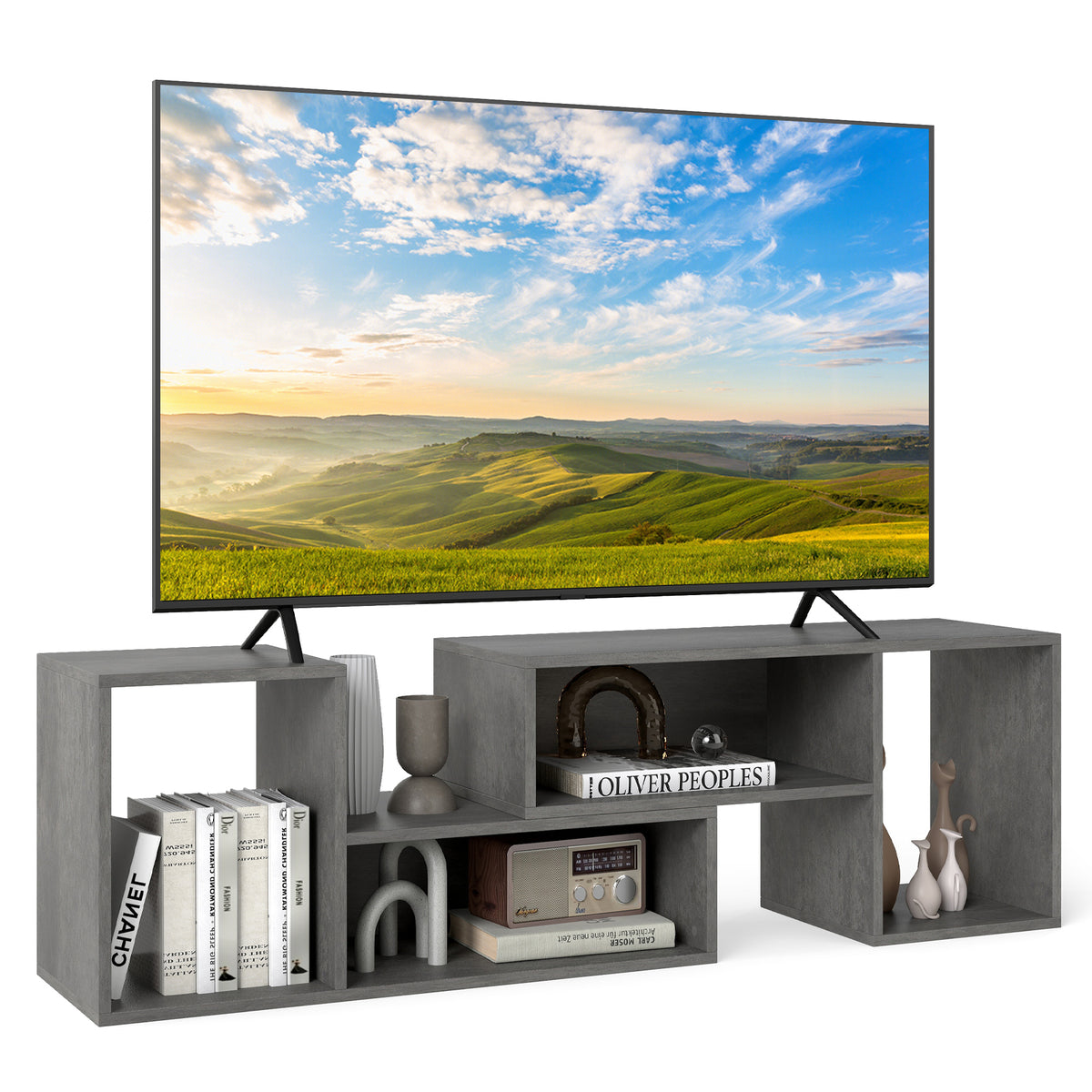 Wood TV Stands, 2 PCS TV Console Cabinets for TVs up to 55 Inches