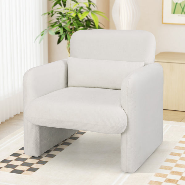 Chenille Accent Chair, Modern Upholstered Armchair w/ Removable Lumbar Pillow, Widened Backrest & Thick Seat Cushion