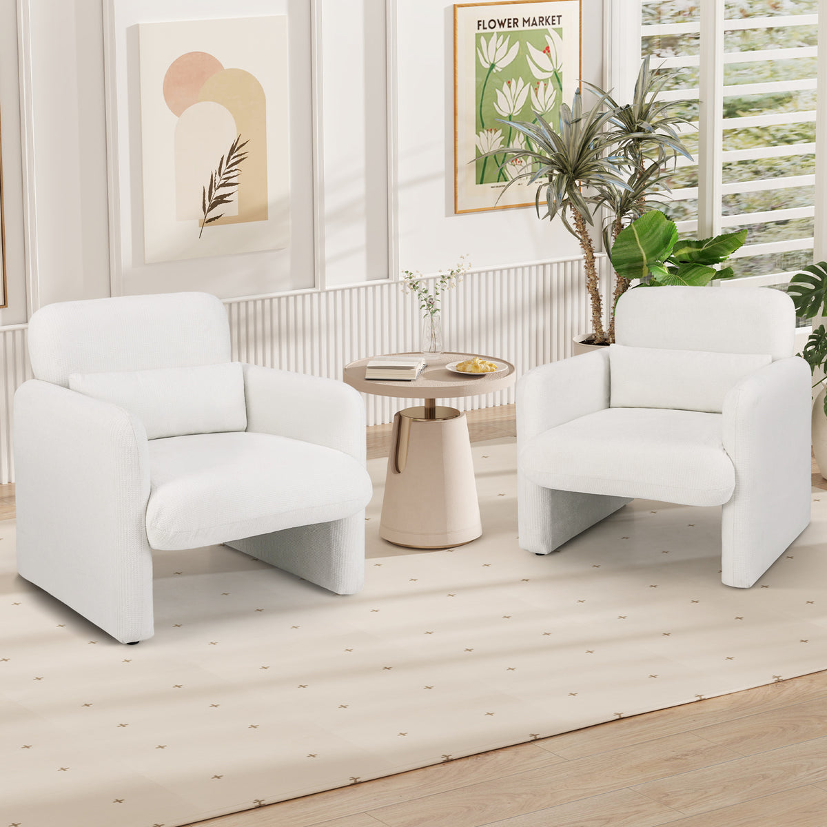 Chenille Accent Chair, Modern Upholstered Armchair w/ Removable Lumbar Pillow, Widened Backrest & Thick Seat Cushion