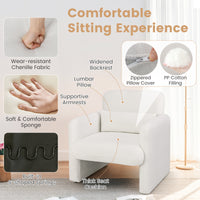 Chenille Accent Chair, Modern Upholstered Armchair w/ Removable Lumbar Pillow, Widened Backrest & Thick Seat Cushion