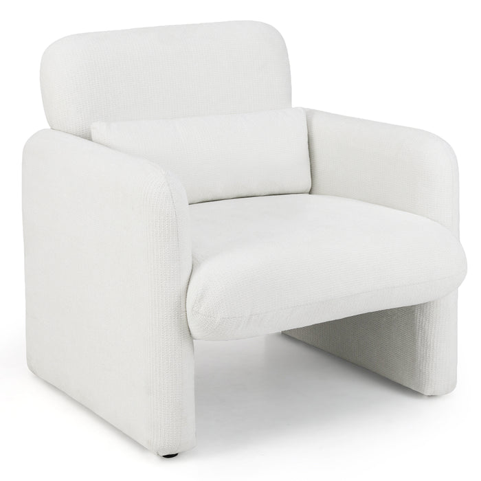 Chenille Accent Chair, Modern Upholstered Armchair w/ Removable Lumbar Pillow, Widened Backrest & Thick Seat Cushion