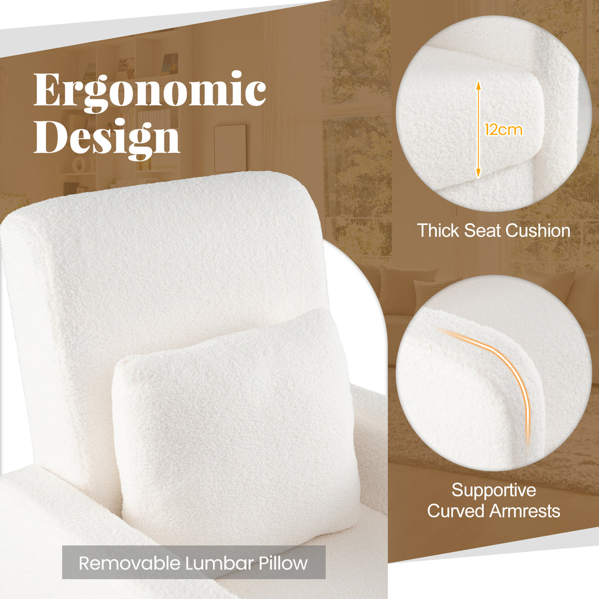 Accent Chair, Modern Upholstered Sofa chair with Lumbar Pillow