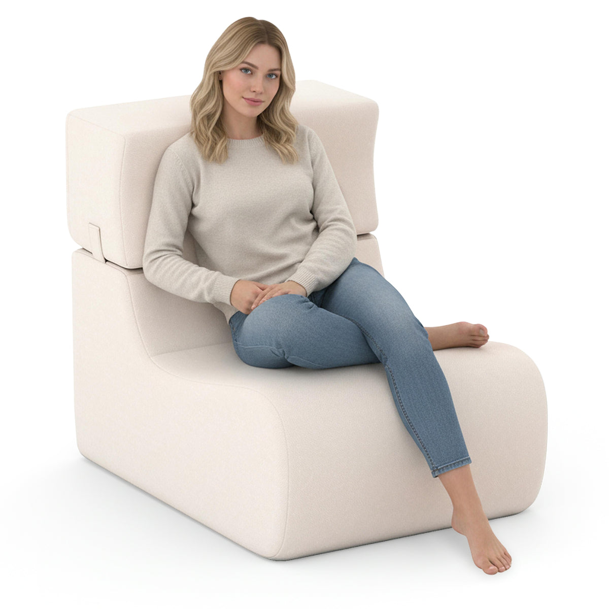 Floor Chair for Adults, Lazy Sofa with Detachable Headrest, Washable Ice Velvet Cover & Elastic Sponge Filling