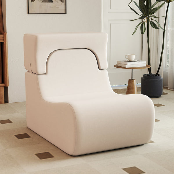 Floor Chair for Adults, Lazy Sofa with Detachable Headrest, Washable Ice Velvet Cover & Elastic Sponge Filling