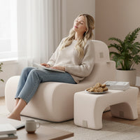 Floor Chair for Adults, Lazy Sofa with Detachable Headrest, Washable Ice Velvet Cover & Elastic Sponge Filling