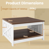 Farmhouse Coffee Table,78cm Square Coffee Table with Storage Shelf