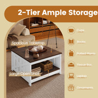 Farmhouse Coffee Table,78cm Square Coffee Table with Storage Shelf