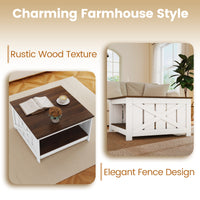 Farmhouse Coffee Table,78cm Square Coffee Table with Storage Shelf