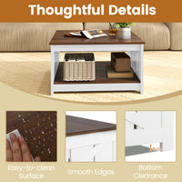 Farmhouse Coffee Table,78cm Square Coffee Table with Storage Shelf