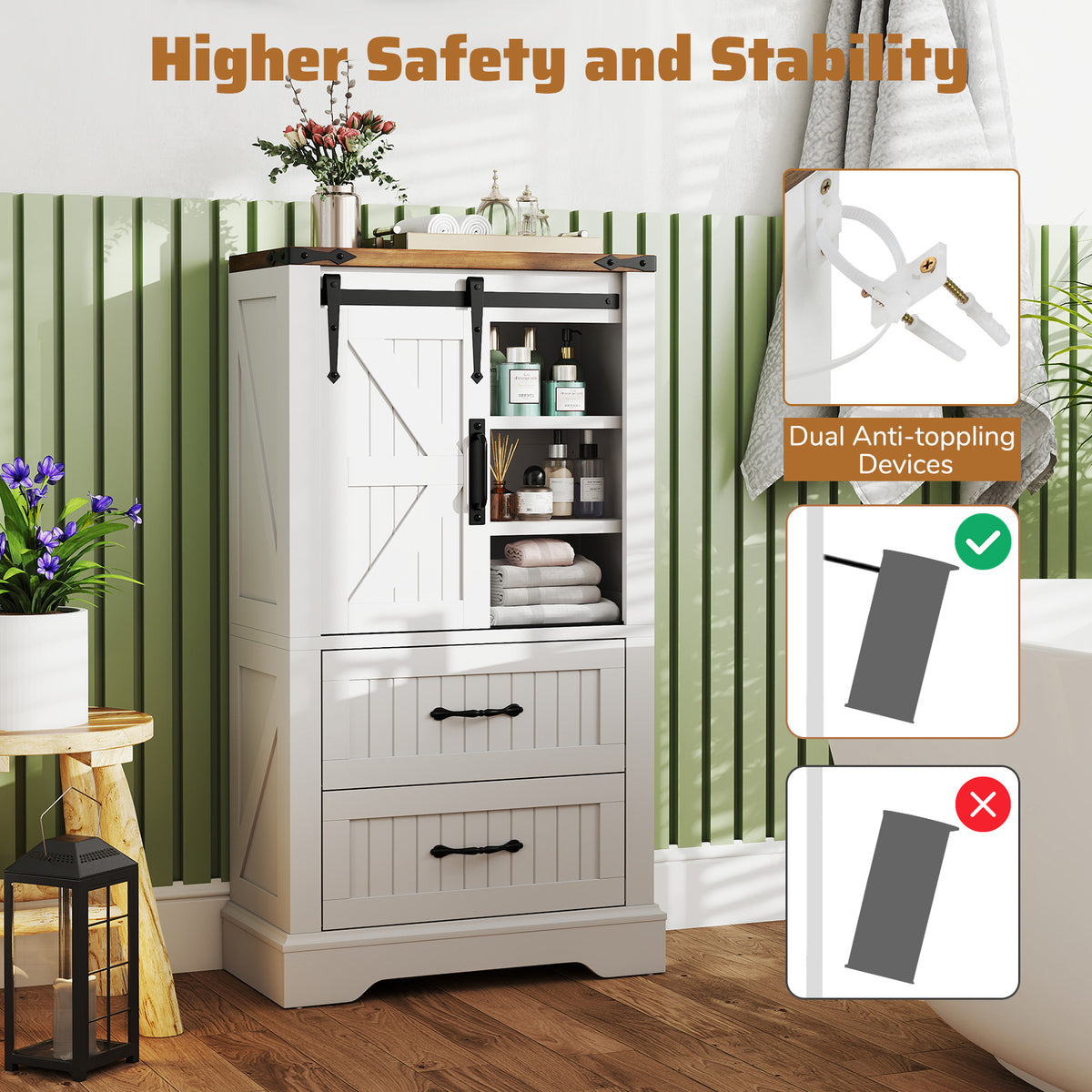 Farmhouse Bathroom Floor Cabinet, Freestanding Storage Cabinet