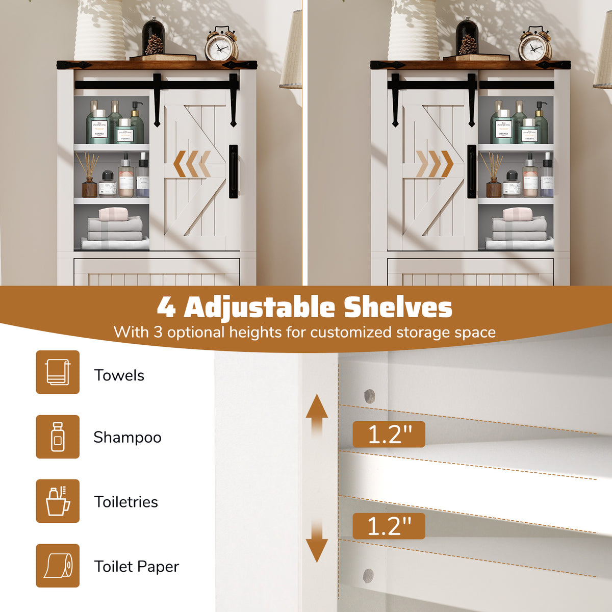 Farmhouse Bathroom Floor Cabinet, Freestanding Storage Cabinet