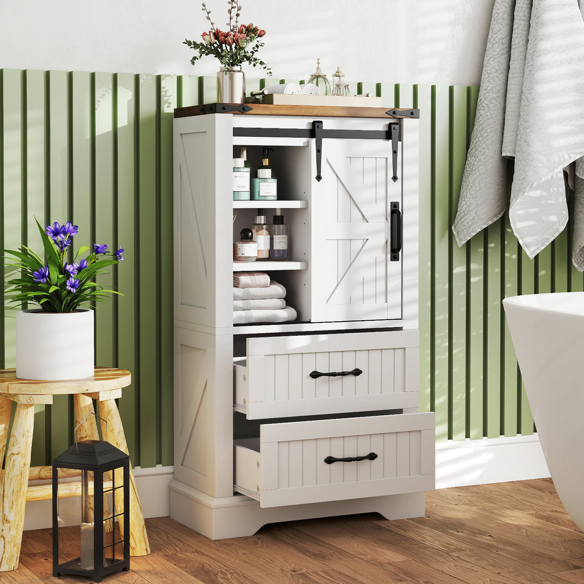 Farmhouse Bathroom Floor Cabinet, Freestanding Storage Cabinet