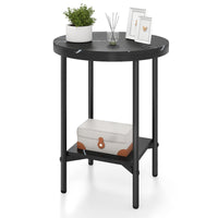 Modern Round End Table with Faux Marble Top and Bottom Storage Shelf