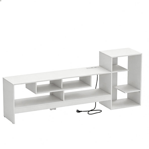 Giantex Cube TV Stand for 55 Inch TV with Power Outlets, White