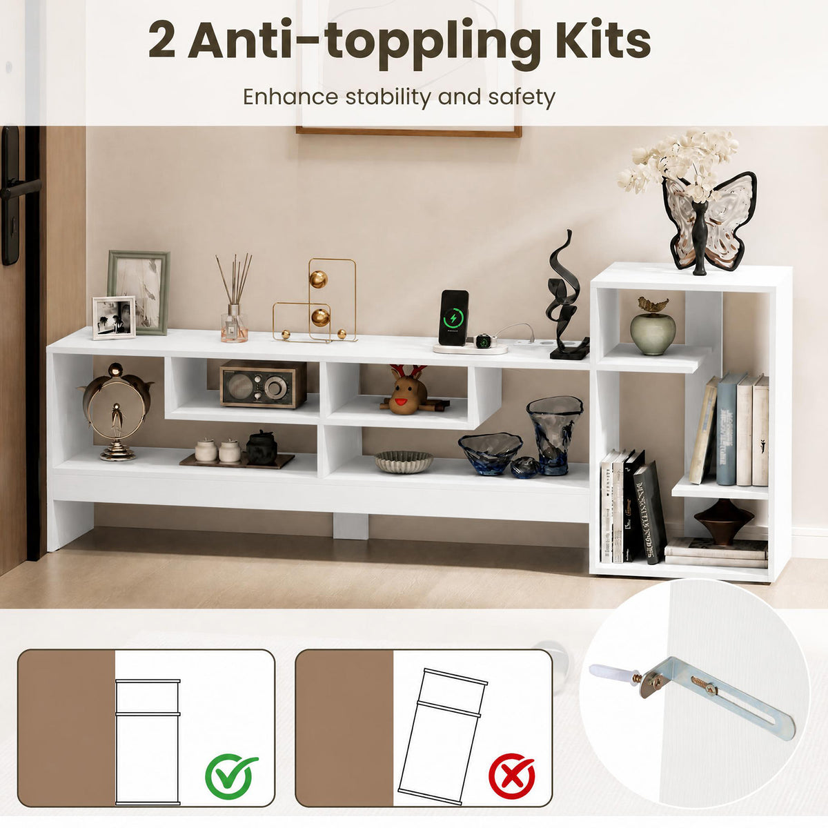 Giantex Cube TV Stand for 55 Inch TV with Power Outlets, White