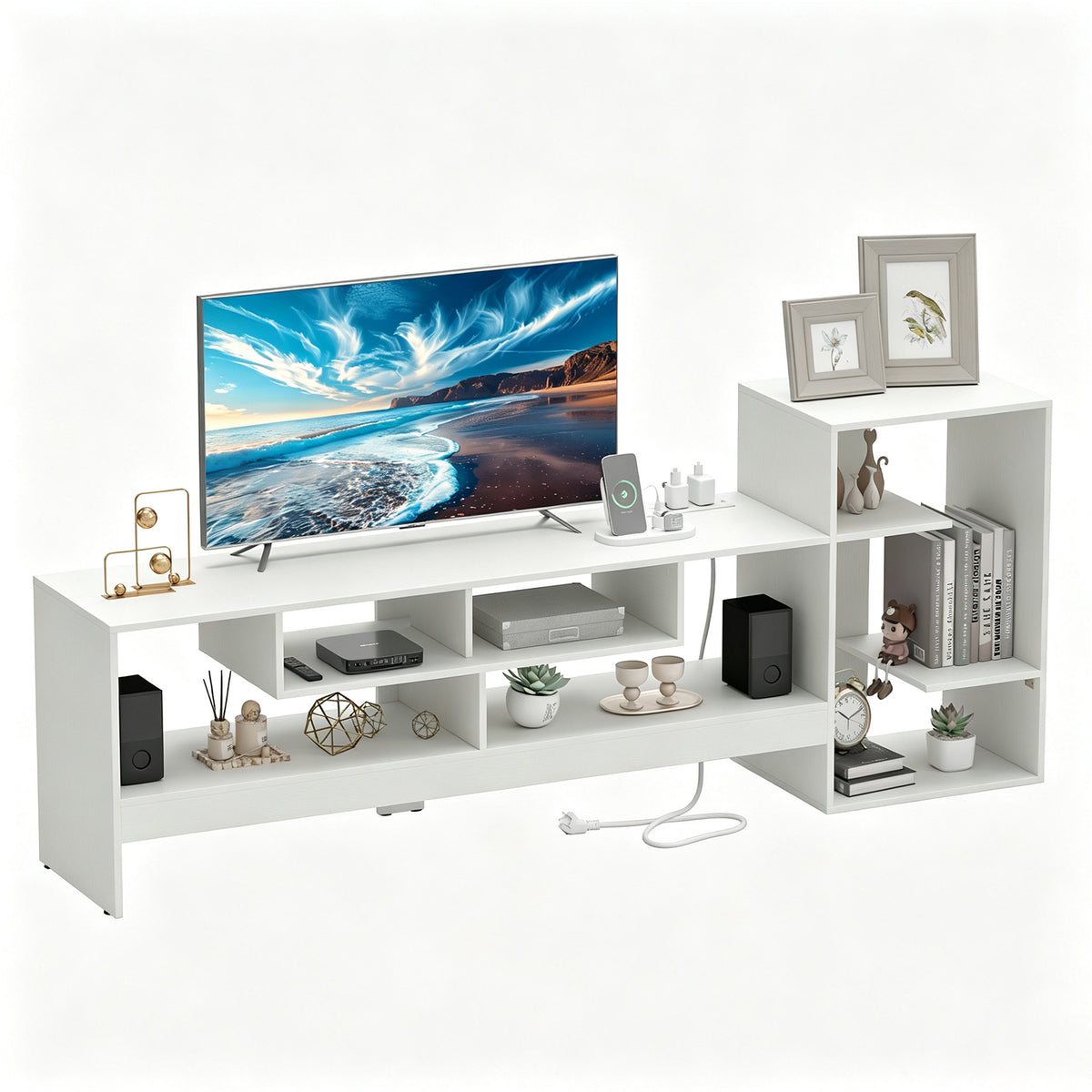 Giantex Cube TV Stand for 55 Inch TV with Power Outlets, White