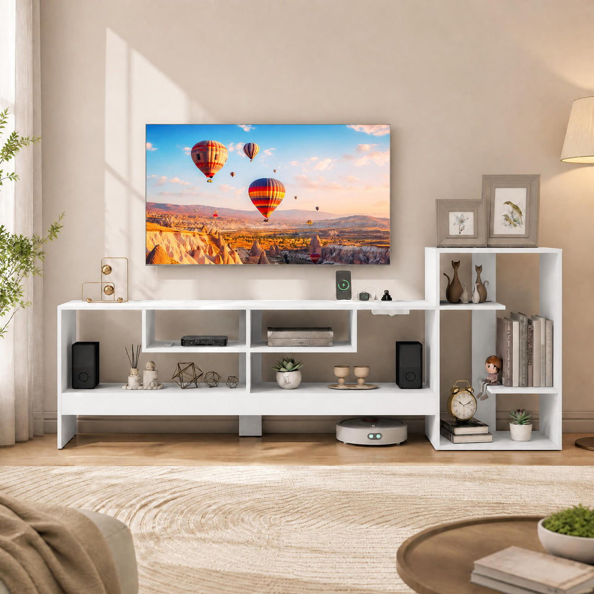 Giantex Cube TV Stand for 55 Inch TV with Power Outlets, White