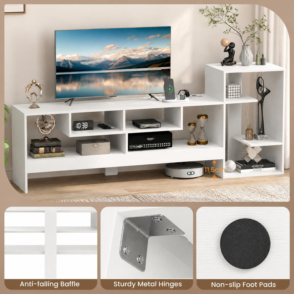 Giantex Cube TV Stand for 55 Inch TV with Power Outlets, White