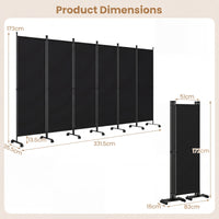 Giantex 6-Panel Folding Room Divider, 1.72m Rolling Privacy Screen with Lockable Wheels
