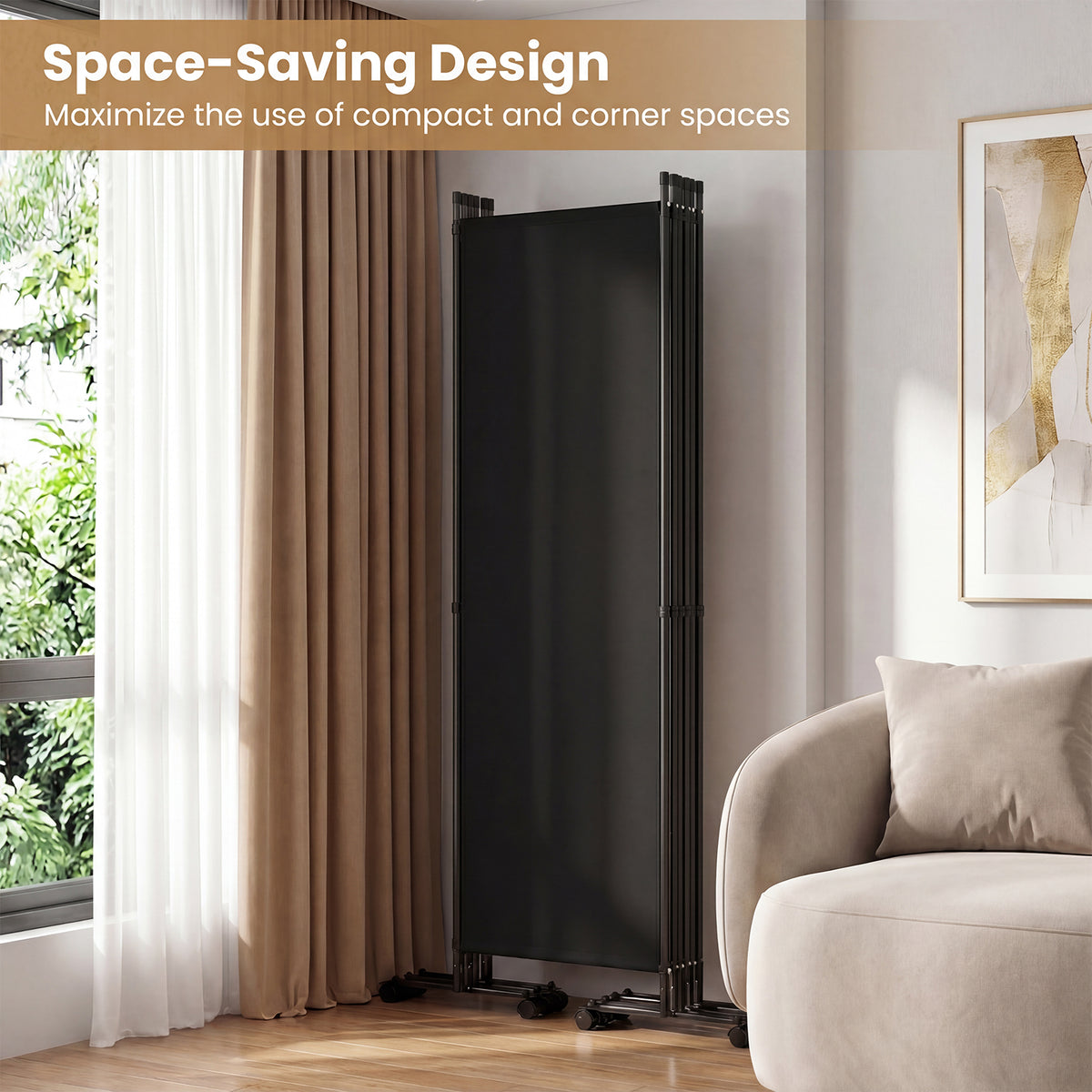 Giantex 6-Panel Folding Room Divider, 1.72m Rolling Privacy Screen with Lockable Wheels