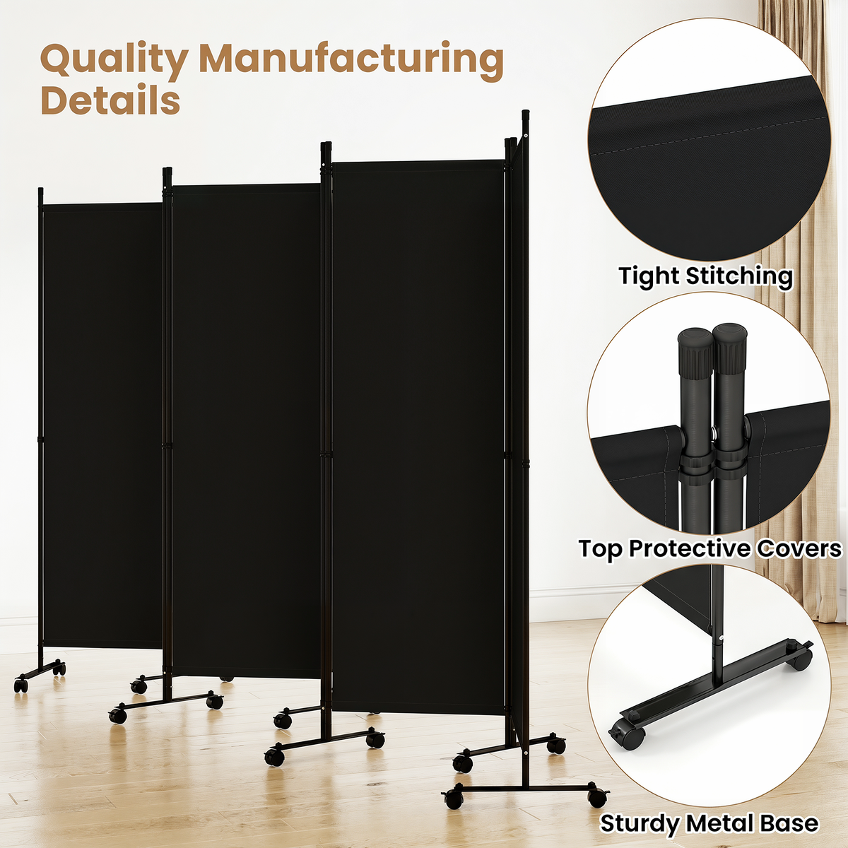 Giantex 6-Panel Folding Room Divider, 1.72m Rolling Privacy Screen with Lockable Wheels