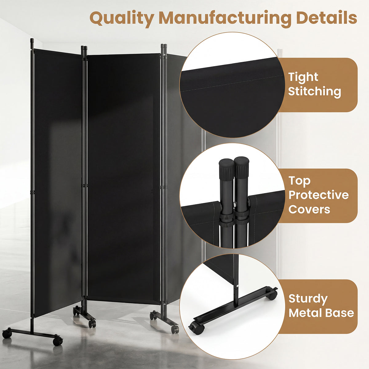 Giantex 6-Panel Folding Room Divider, 1.72m Rolling Privacy Screen with Lockable Wheels