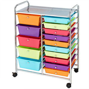 15-Drawer Rolling Storage Drawer Cart, Tools Scrapbook File Paper Craft Organizer Cart w/ Wheels