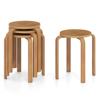 Set of 4 Round Stacking Stools, Solid Wood Dining Room Stool