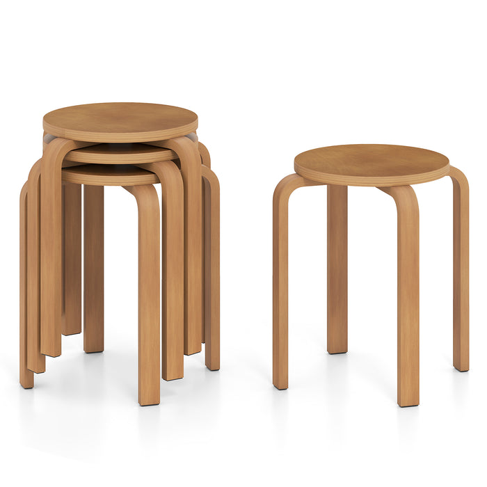 Set of 4 Round Stacking Stools, Solid Wood Dining Room Stool