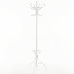 Wooden Coat Rack, Coat Stand w/ Umbrella Holder & 12 Hooks, 360°Rotating Top Tier