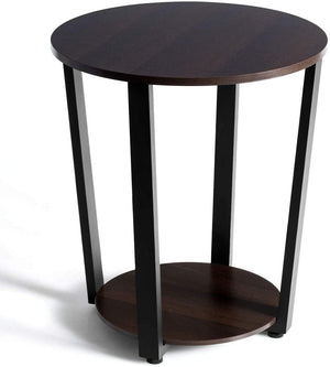 Giantex Round End Table, 2-Tier Metal Sofa Table w/Storage Shelf, Round Side Table