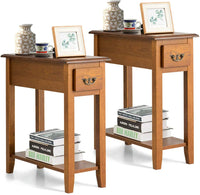 Side Table 2 Tier End Table Narrow Nightstand w/ Storage Drawer and Lower Shelf