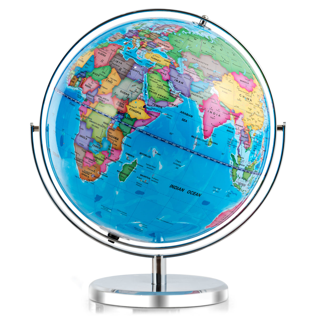 Illuminated World Globe w/ Stand, 33cm/13” Desktop Globe w/ LED Light & Clear Map