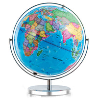 Illuminated World Globe w/ Stand, 33cm/13” Desktop Globe w/ LED Light & Clear Map
