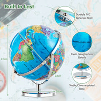 Illuminated World Globe w/ Stand, 33cm/13” Desktop Globe w/ LED Light & Clear Map