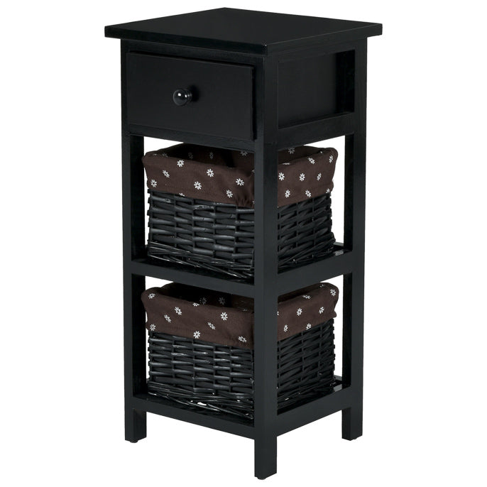 Giantex 3-Tier Bedside Table Paulownia Wood, Bedside Cabinet w/Wooden Drawer & 2 Basket Drawers