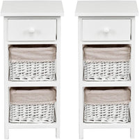 Giantex 3-Tier Bedside Table Paulownia Wood, Bedside Cabinet w/Wooden Drawer & 2 Basket Drawers