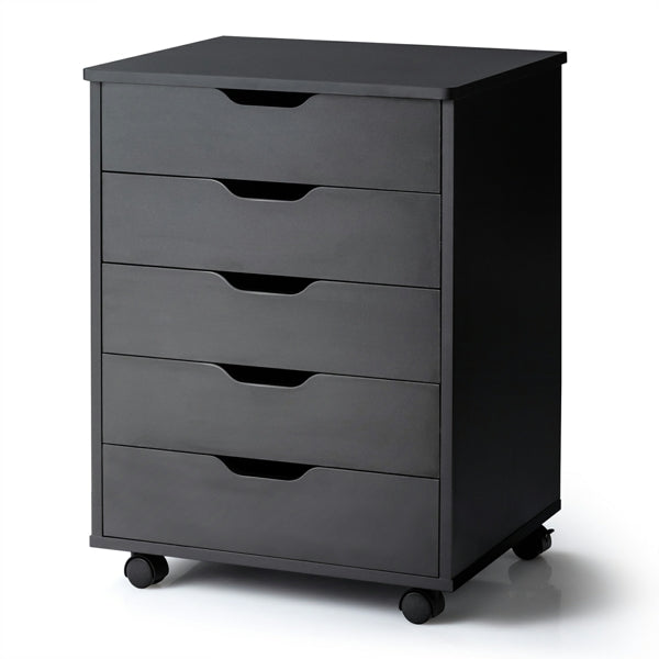 5-Drawer File Cabinet, Side Cabinet File Pedestal w/ 4 Castors